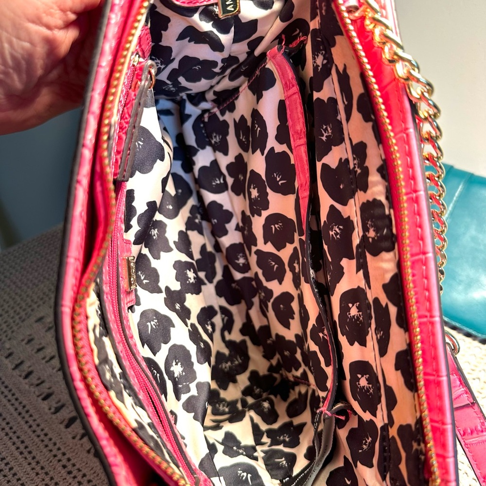 Anne Klein Vibrant Pink Croc-Embossed Shoulder Bag - Picture 8 of 10